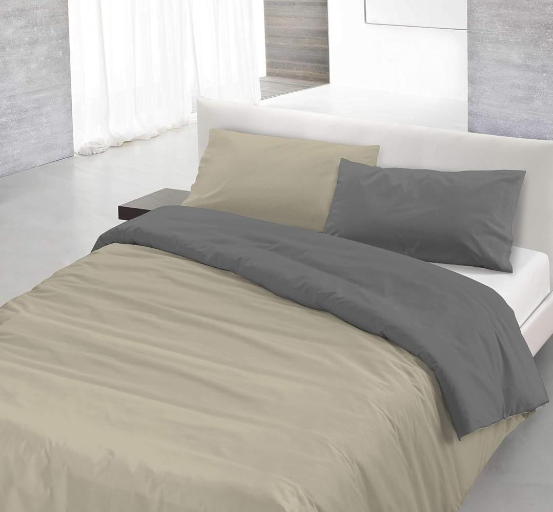 Italian Bed Linen Natural Color Doubleface Bettbezug, 100% Baumwolle, Turteltaube/Rauch, Doppelte Bild 1