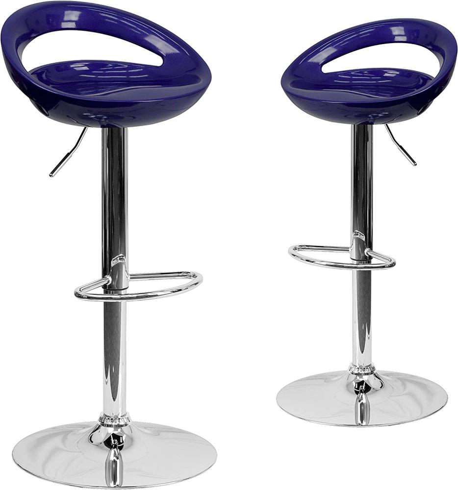 Flash Furniture Barhocker aus Kunststoff, höhenverstellbar, mit Abgerundeter Rückseite und Chrom-Basis, Blau, 2 Stück Bild 1