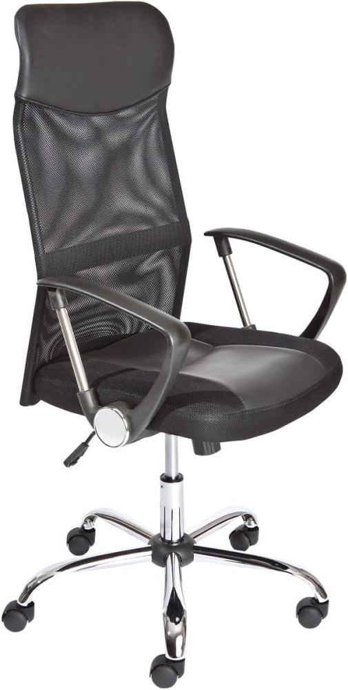 Bürosessel aus Metall mit höhenverstellbaren Rädern und Sitz aus schwarzem Kunstleder Bild 1