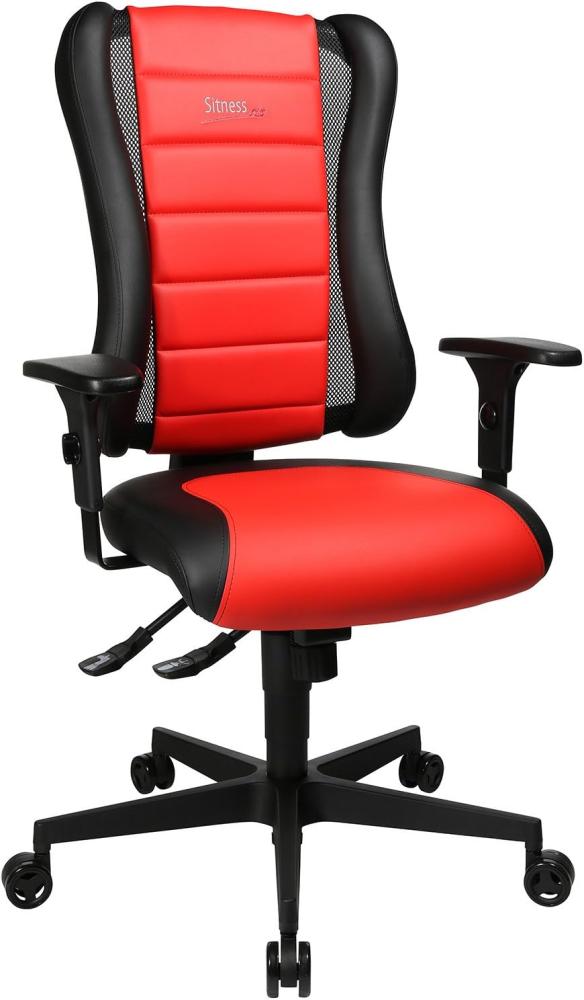 Topstar Sitness RS Büro-/Gaming-/Schreibtisch- Stuhl, inkl. Armlehnen, Stoff, rot / schwarz, 60 x 68 x 120 cm Bild 1