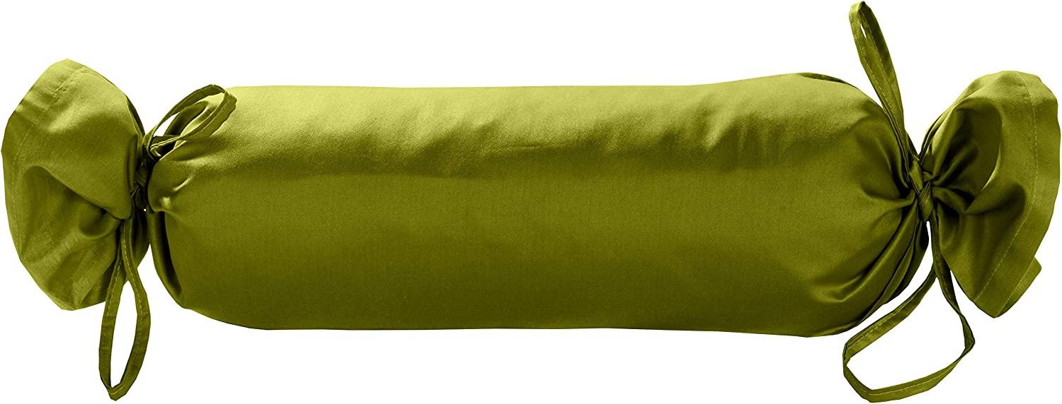 Mako Satin / Baumwollsatin Nackenrollen Bezug uni / einfarbig grün 15x40 cm mit Bändern Bild 1