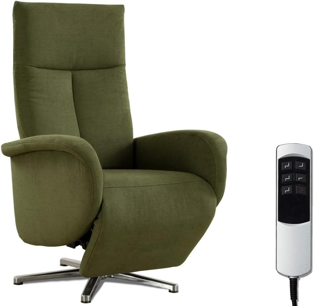 CAVADORE TV-Sessel Juba mit Akku / Pflegeleichter Fernsehsessel mit elektrisch verstellbarer Relaxfunktion / 2 E-Motoren / 75 x 112 x 82 / Soft Clean Bezug, Grün Bild 1
