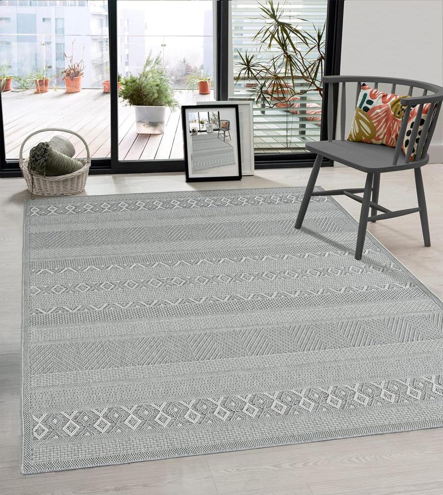 the carpet Calgary - robuster Teppich, Flachgewebe, modernes Design, ideal für Küche und Esszimmer, Vintage-Optik, Boho-Style, besonders flach, auch für den Außenbereich, Grau-Uni, 160 x 220 cm Bild 1