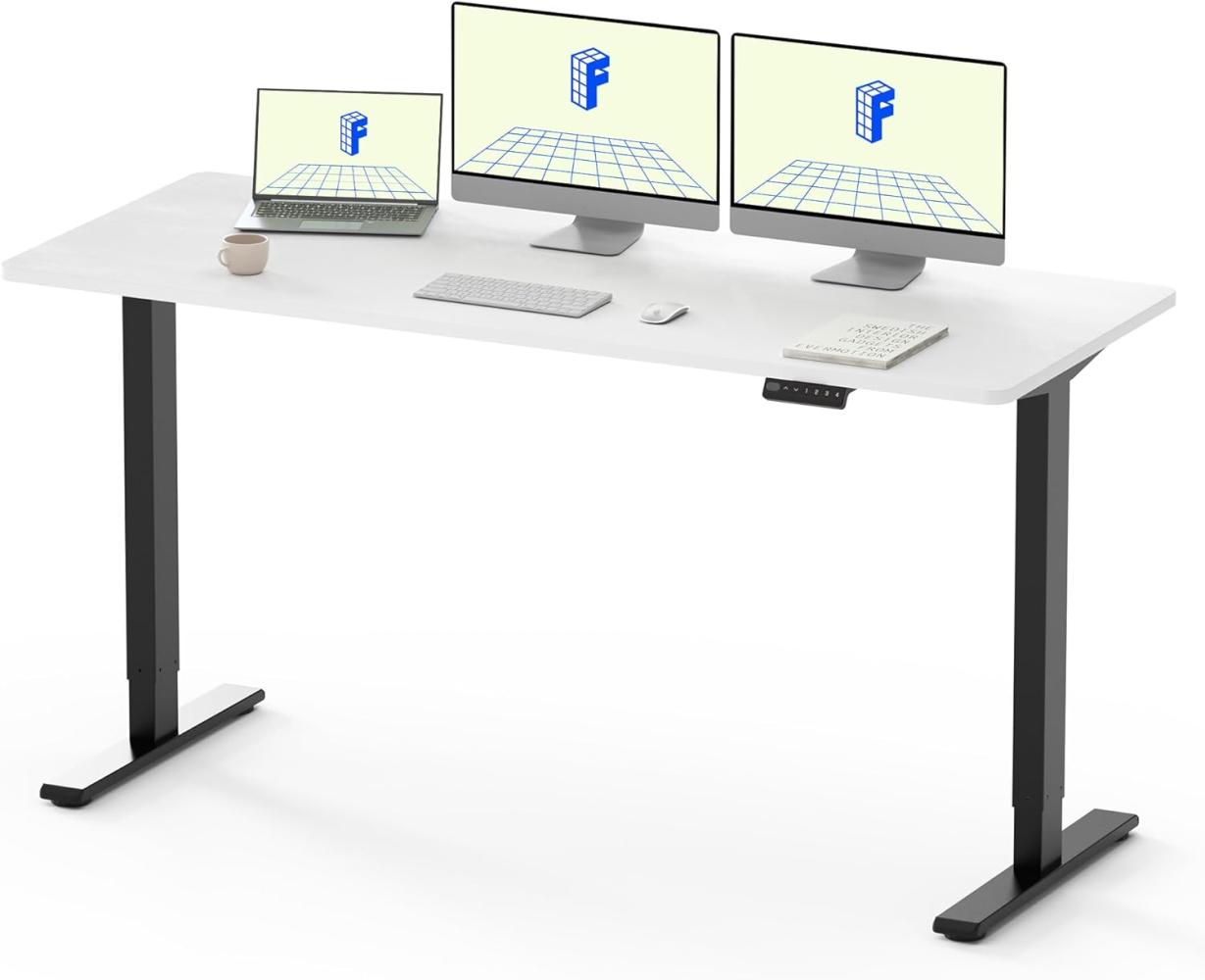 FLEXISPOT Basic Plus Elektrisch Höhenverstellbarer Schreibtisch (160 x 80 cm) mit Tischplatte 2-Fach-Teleskop, Sitz- & Stehpult mit Memory-Steuerung (weiß+schwarz Gestell) Bild 1