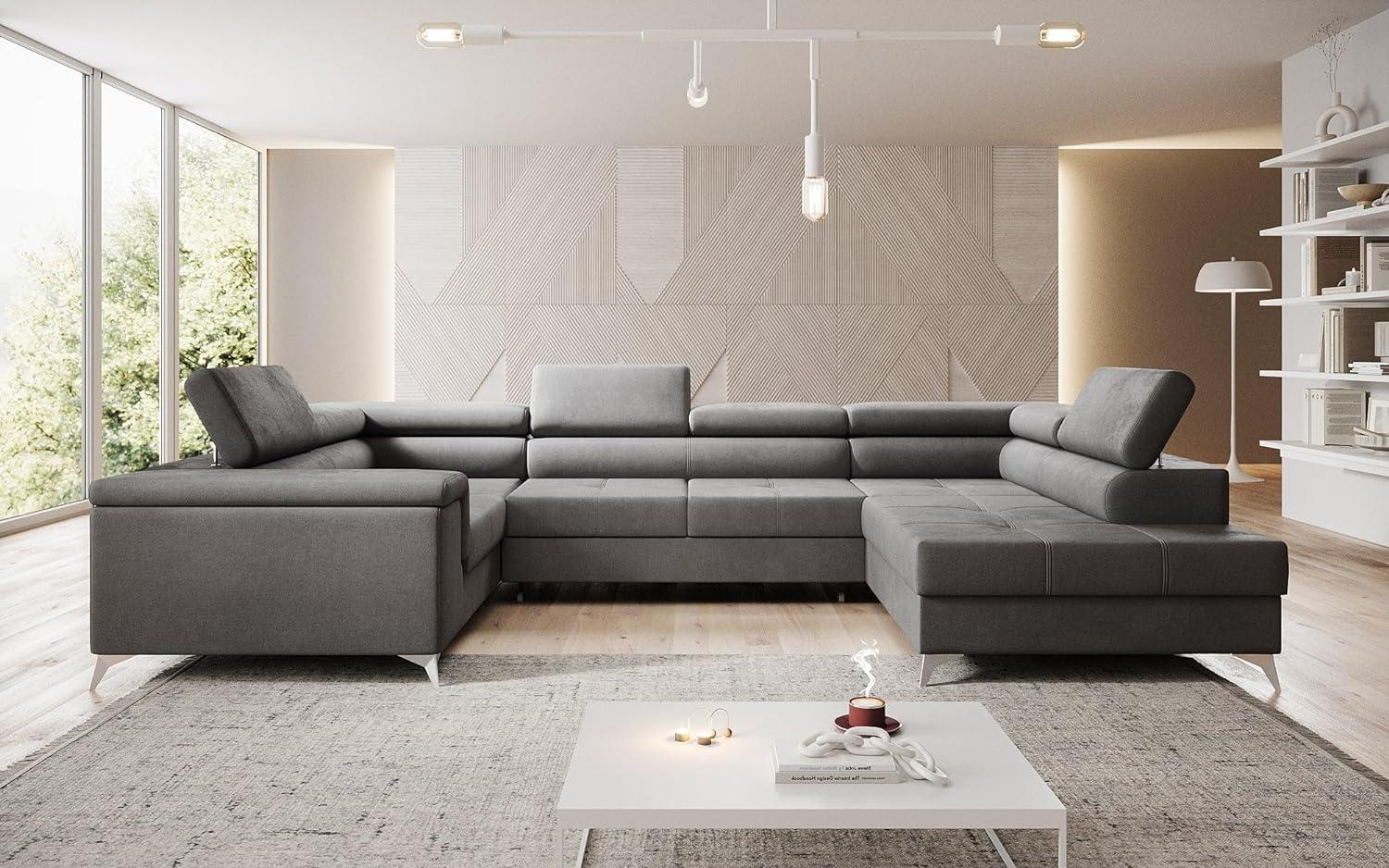 Designer Sofa Torino mit Schlaf- und Klappfunktion Samt Grau Rechts Bild 1