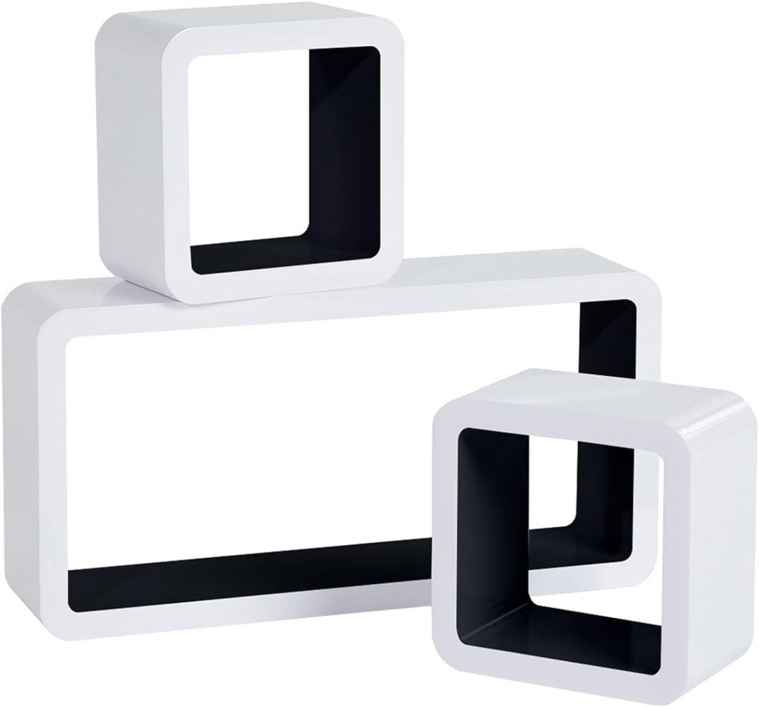 WOLTU Wandregal Cube Regal 3er Set Würfelregal Hängeregal, weiß-schwarz, Quadratisch Schwebend Design RG9229sz Bild 1
