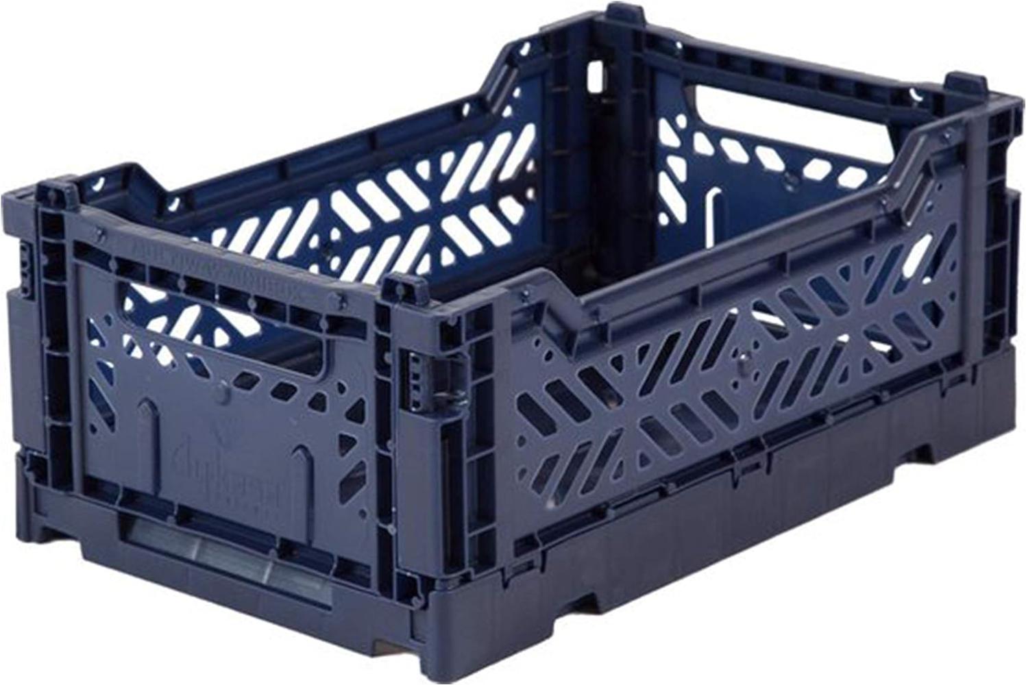 AY-KASA dunkelblaue, Faltbare Aufbewahrungsbox mit 26,6x17,1x10,5 cm und 4 Liter Volumen - Bunte Klappbox zum Einkaufen und Aufbewahren - Stabile Faltbox aus Plastik - Organizer Box Bild 1