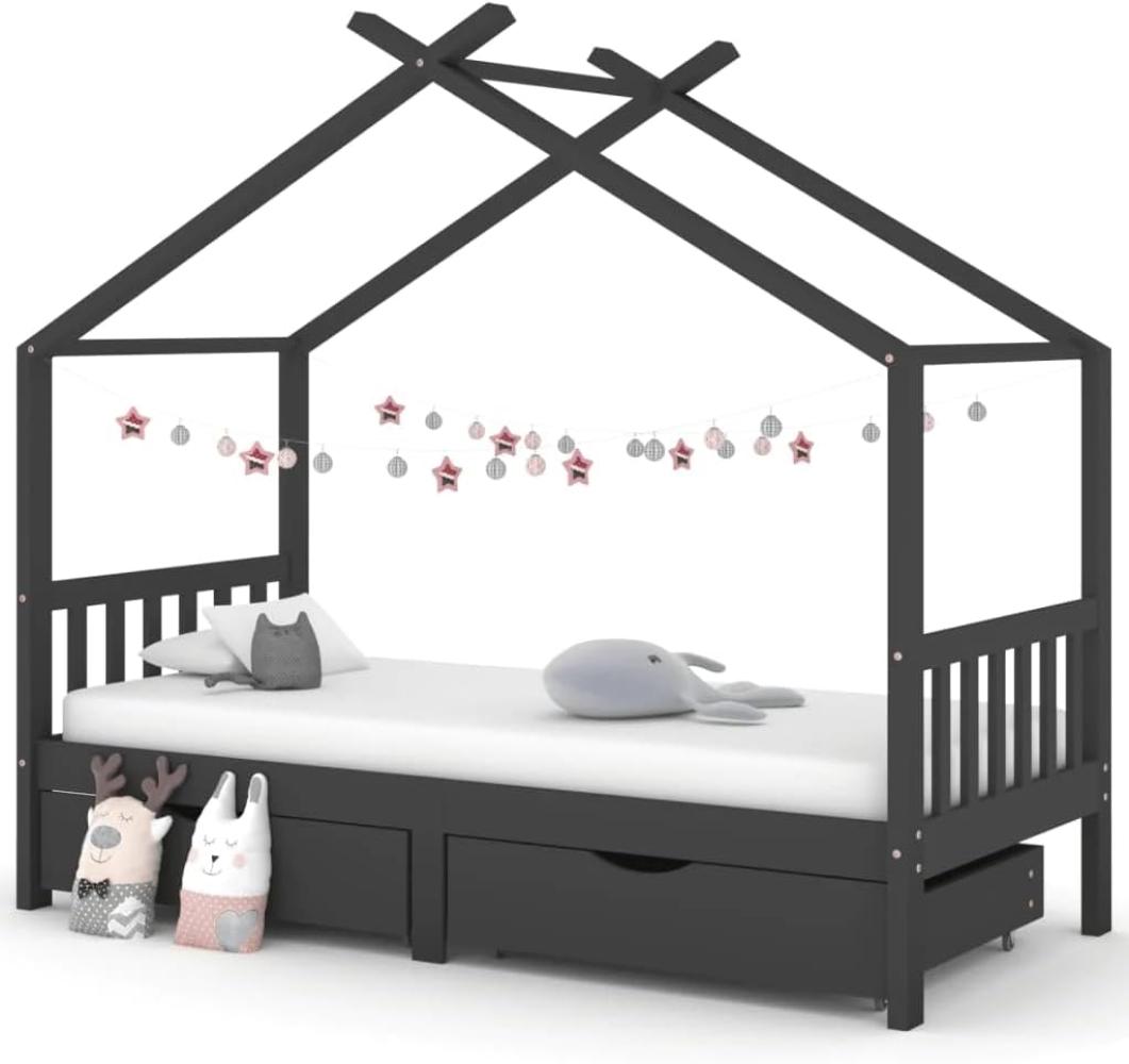 Kinderbett mit Schubladen Dunkelgrau Massivholz Kiefer 90x200cm Bild 1