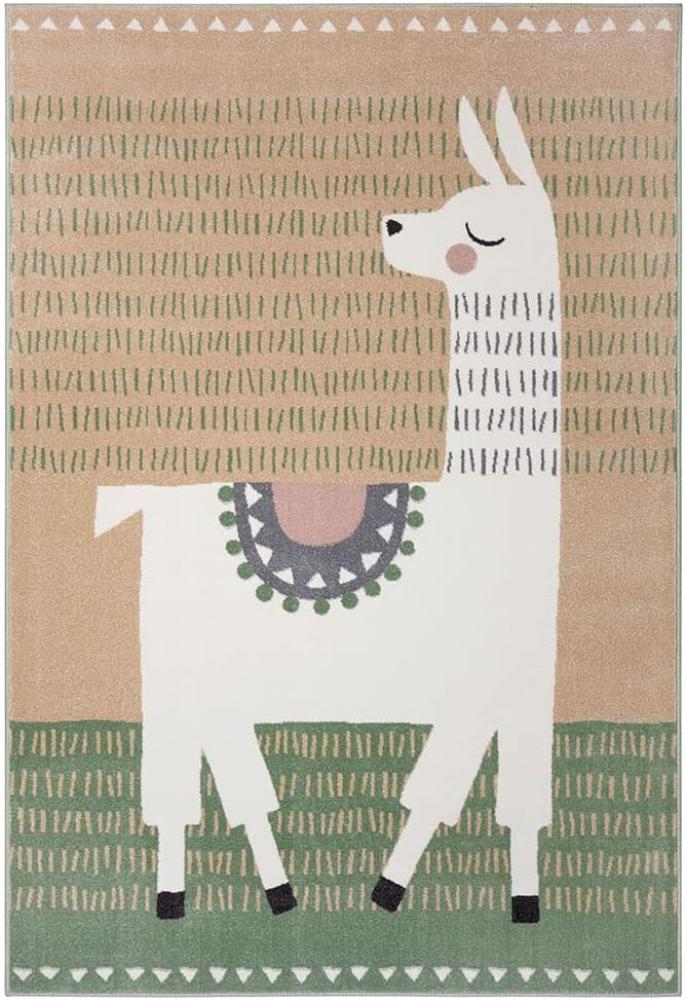 Kurzflor Kinderteppich Alpaka Dolly Pastellbraun Grün - 160x230x0,9cm Bild 1