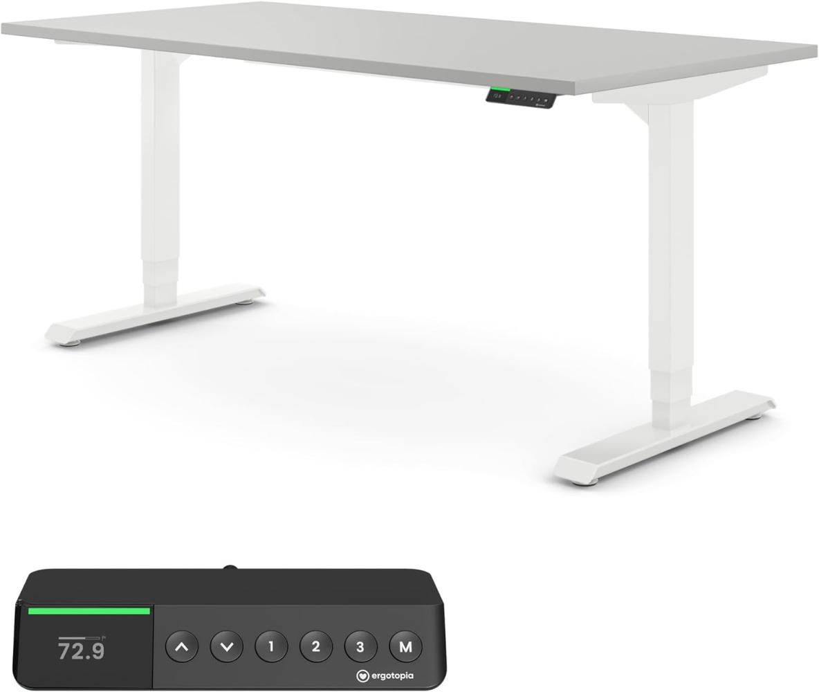 Desktopia Pro X - Elektrisch höhenverstellbarer Schreibtisch / Ergonomischer Tisch mit Memory-Funktion, 7 Jahre Garantie - (Grau, 160x80 cm, Gestell Weiß) Bild 1
