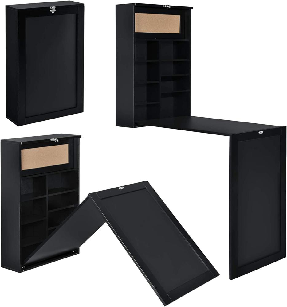 [en. casa] Klappschreibtisch Schreibtisch zum Ausklappen Wandklapptisch mit Tafel und Pinnwand Schwarz Bild 1