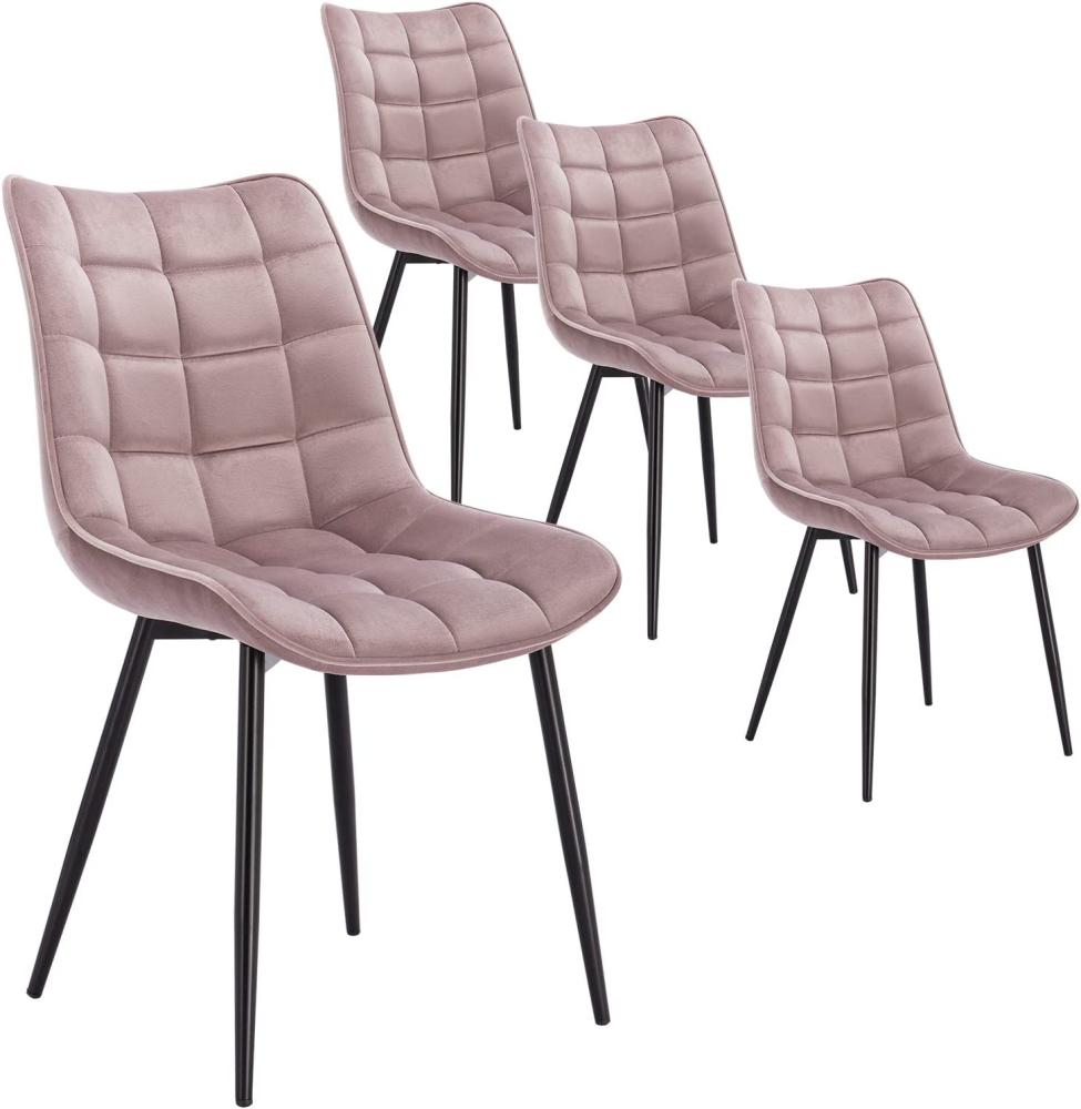 WOLTU 4 x Esszimmerstühle 4er Set Esszimmerstuhl Küchenstuhl Polsterstuhl Design Stuhl mit Rückenlehne, mit Sitzfläche aus Samt, Gestell aus Metall, Rosa, BH142rs-4 Bild 1