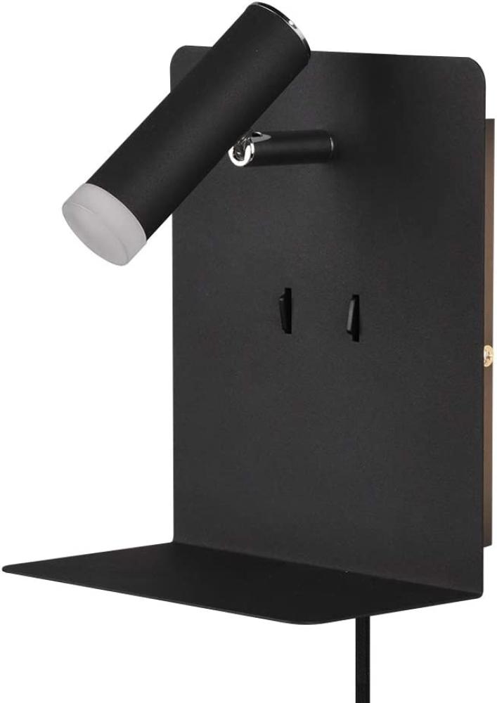 Design LED Wandleuchte ELEMENT in Schwarz matt mit USB Ladebuchse und Ablage Bild 1