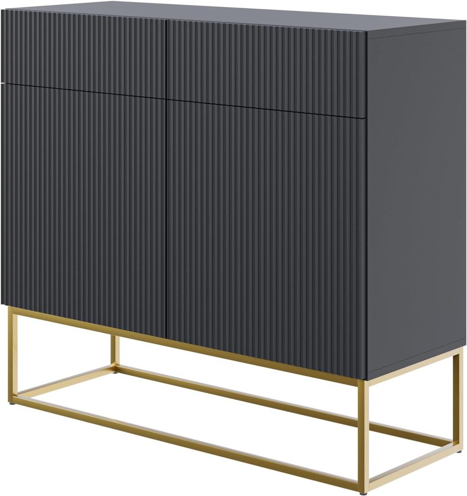 Selsey Veldio - Sideboard 2-türig mit 2 Schubladen, Schwarz mit goldenem Metallgestell, 100 cm breit Bild 1
