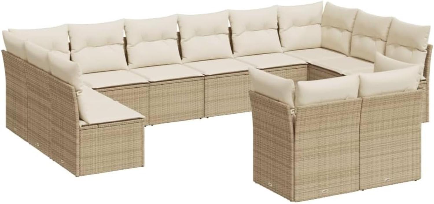 vidaXL 12-tlg. Garten-Sofagarnitur mit Kissen Beige Poly Rattan Bild 1