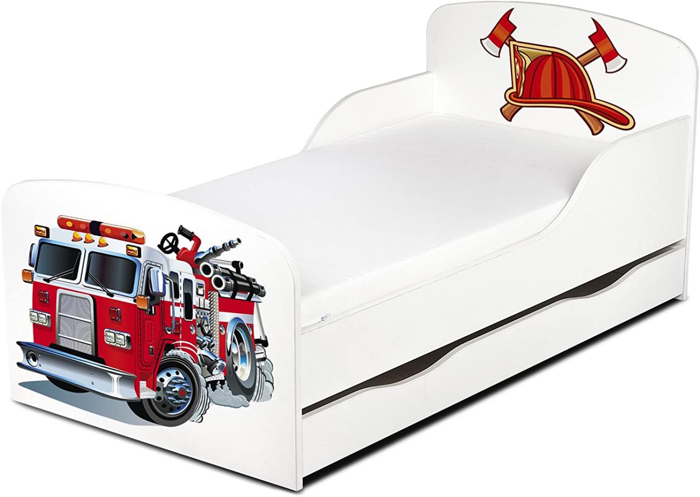Leomark 'Feuerwehr' Kinderbett 140x70 mit Schublade und Matratze weiß Bild 1
