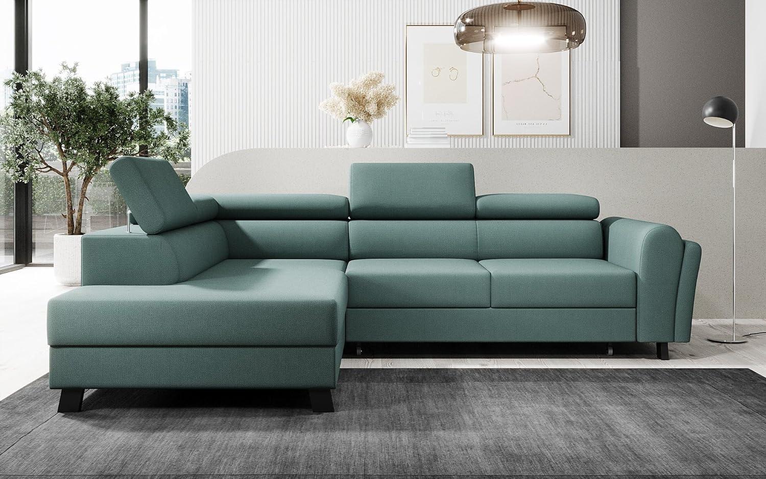 Designer Sofa Kira mit Schlaf- und Klappfunktion Stoff Grün Links Bild 1