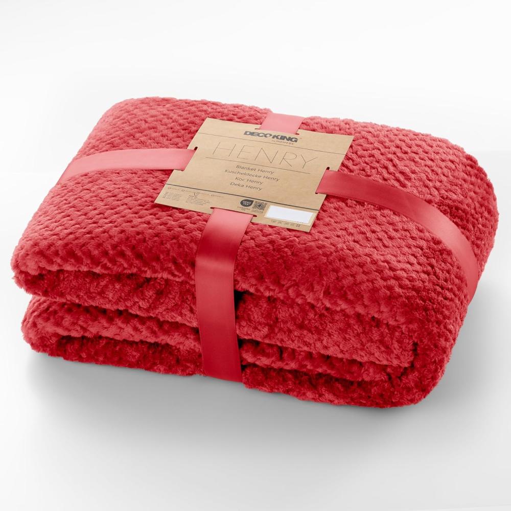 DecoKing Kuscheldecke 150x200 cm rot Decke Microfaser Wohndecke Tagesdecke Fleece weich sanft kuschelig skandinavischer Stil Henry Bild 1