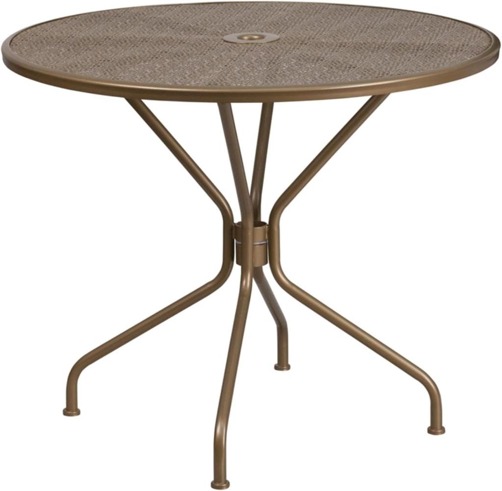 Flash Furniture 35. 25RD Steel Patio Table, Metal, Gold, 35. 25" Round Bild 1