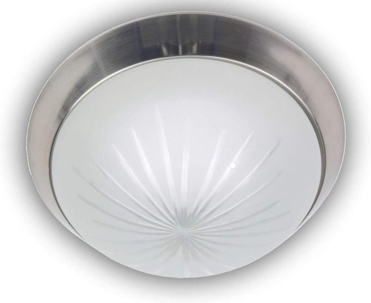 LED-Deckenleuchte rund, Schliffglas satiniert, Dekorring Nickel matt, Ø 35cm Bild 1