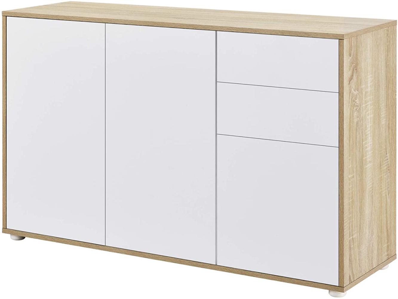 Sideboard Paarl 74x117x36 cm mt 2 Schubladen und 3 Schranktüren Eiche/Weiß en. casa Bild 1
