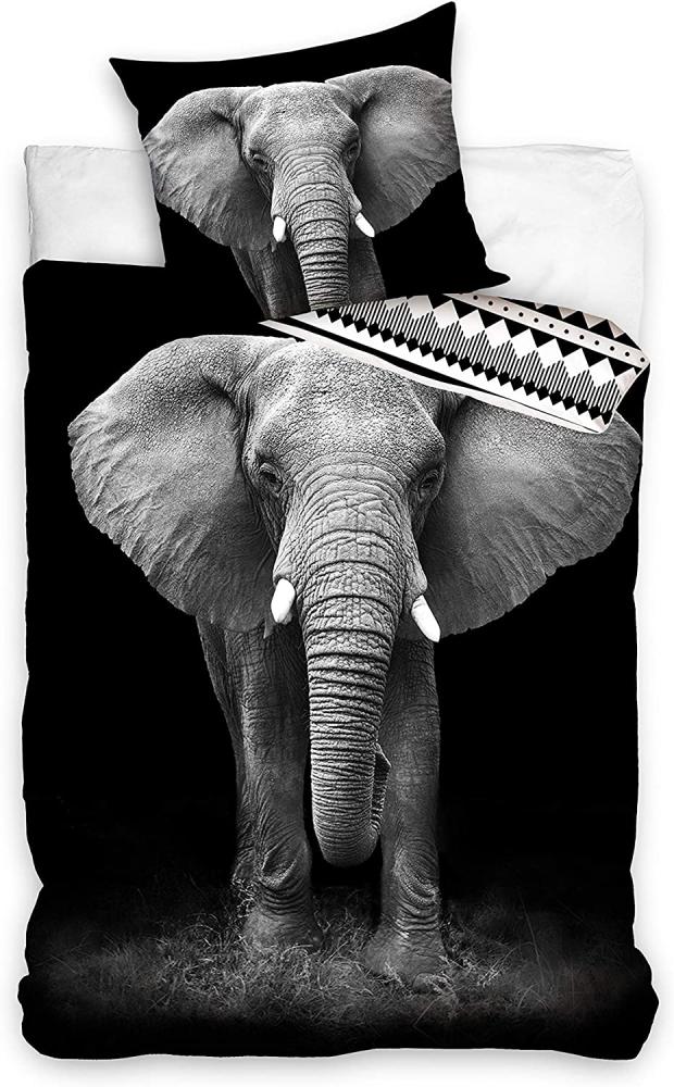 Carbotex Bettbezug Elephant 140 x 200 cm Baumwolle schwarz/weiß Bild 1