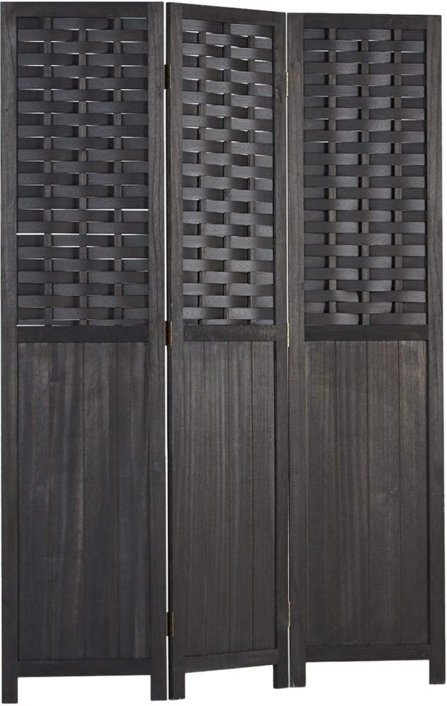 Paravent Raumteiler 3 teilig, Holz Rattan Optik Schwarz, 170x120 cm Bild 1