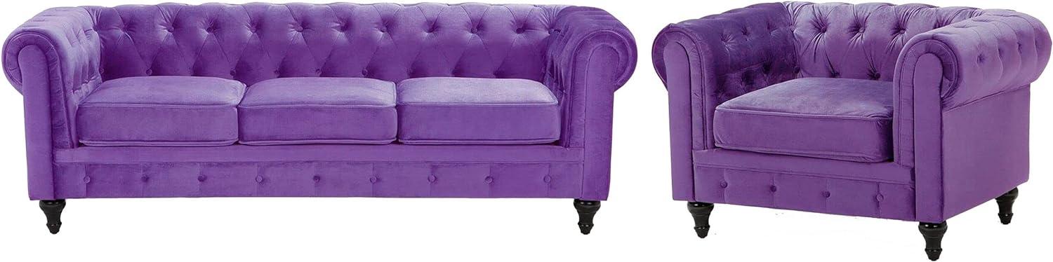 Sofa Set Samtstoff violett 4-Sitzer CHESTERFIELD Bild 1
