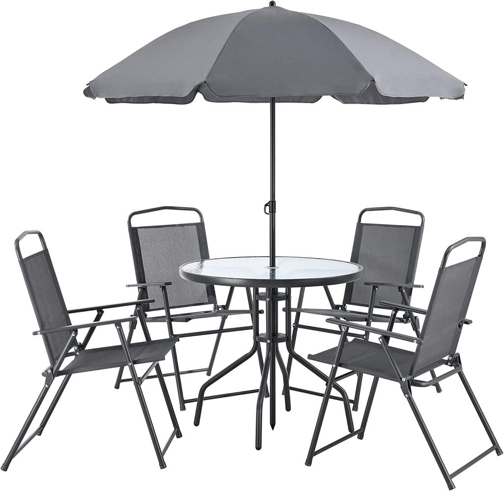 Gartenmöbel-Set Milagro Stühle mit Tisch 4 Stühlen und Sonnenschirm Schwarz Dunkelgrau en. casa Bild 1