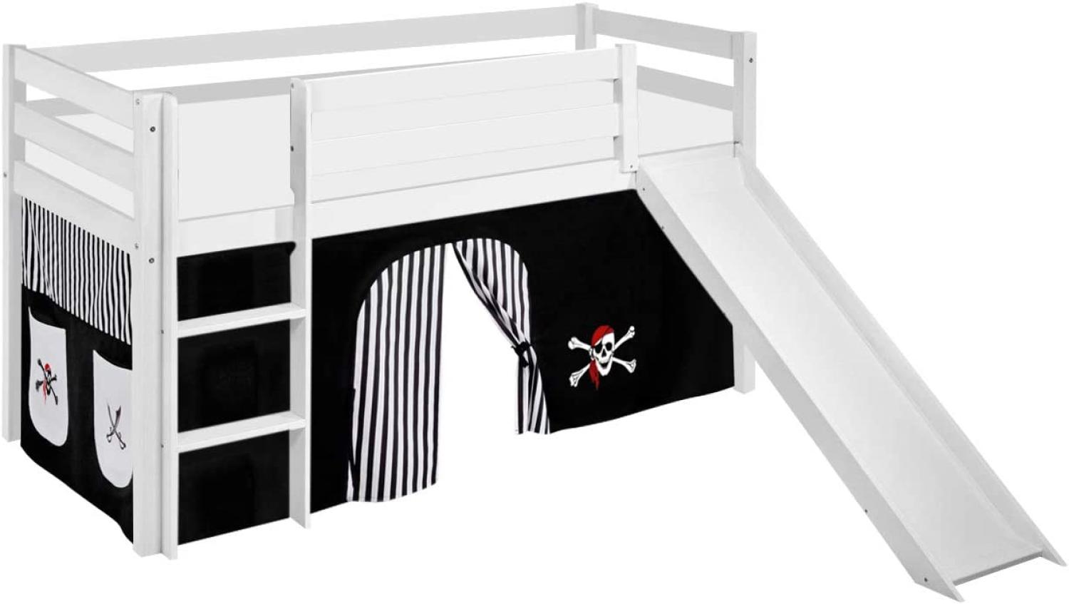 Lilokids 'Jelle' Spielbett 90 x 200 cm, Pirat Schwarz Weiß, Kiefer massiv, mit Rutsche und Vorhang Bild 1