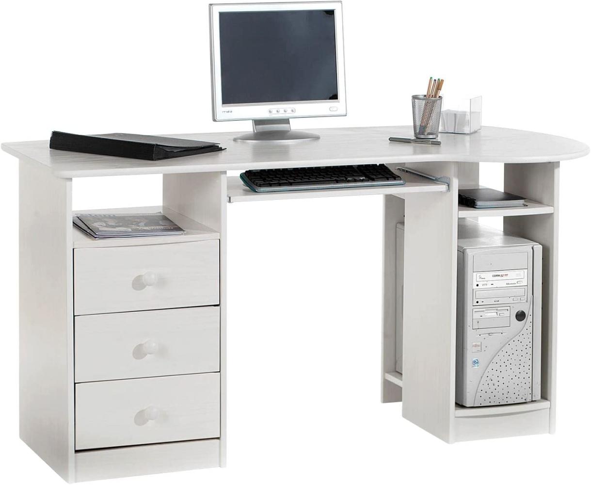 IDIMEX Schreibtisch BOB Computertisch PC-Schreibtisch, Kiefer massiv weiß lackiert mit Schubladen Bild 1
