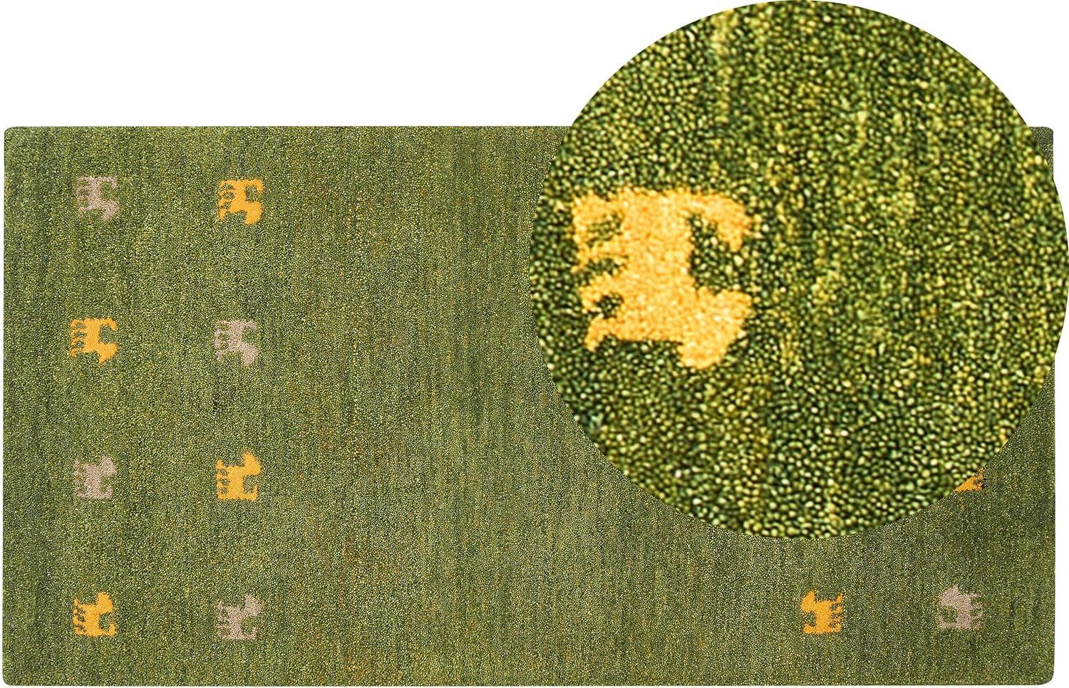 Gabbeh Teppich Wolle grün 80 x 150 cm Tiermuster Hochflor YULAFI Bild 1