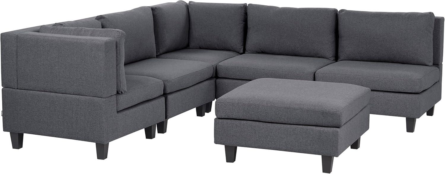 5-Sitzer Ecksofa Leinenoptik dunkelgrau rechtsseitig mit Ottomane UNSTAD Bild 1