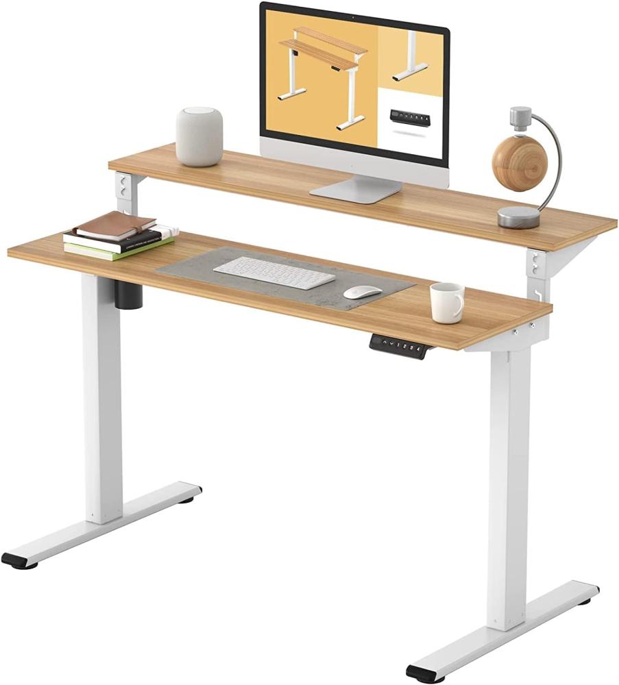 Flexispot Höhenverstellbarer Schreibtisch Elektrisch 120x60cm mit doppellagiger Tischplatte Elektrischer Höhenverstellbarer Computertisch mit 4 Memory Steuerung (Eiche) Bild 1