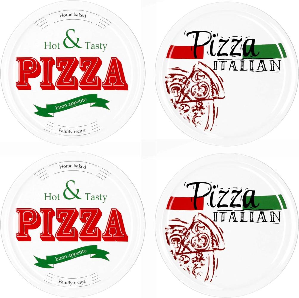4er Set Pizzateller Pizza Italian & Hot and Tasty Ø 30cm weiß Pizza XL-Teller Bild 1