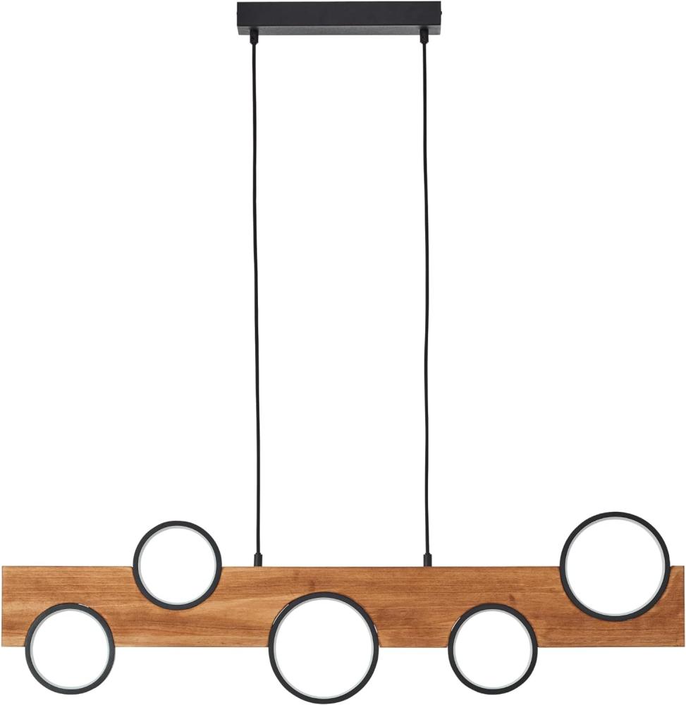 Brilliant Cheesy Pendelleuchte Holz - Moderne Pendelleuchte für Esstisch & Wohnzimmerlampe aus Holz, mit integrierter LED - Perfekte Küchenbeleuchtung - Metall & Holz - Mattschwarz/Holz-Finish Bild 1