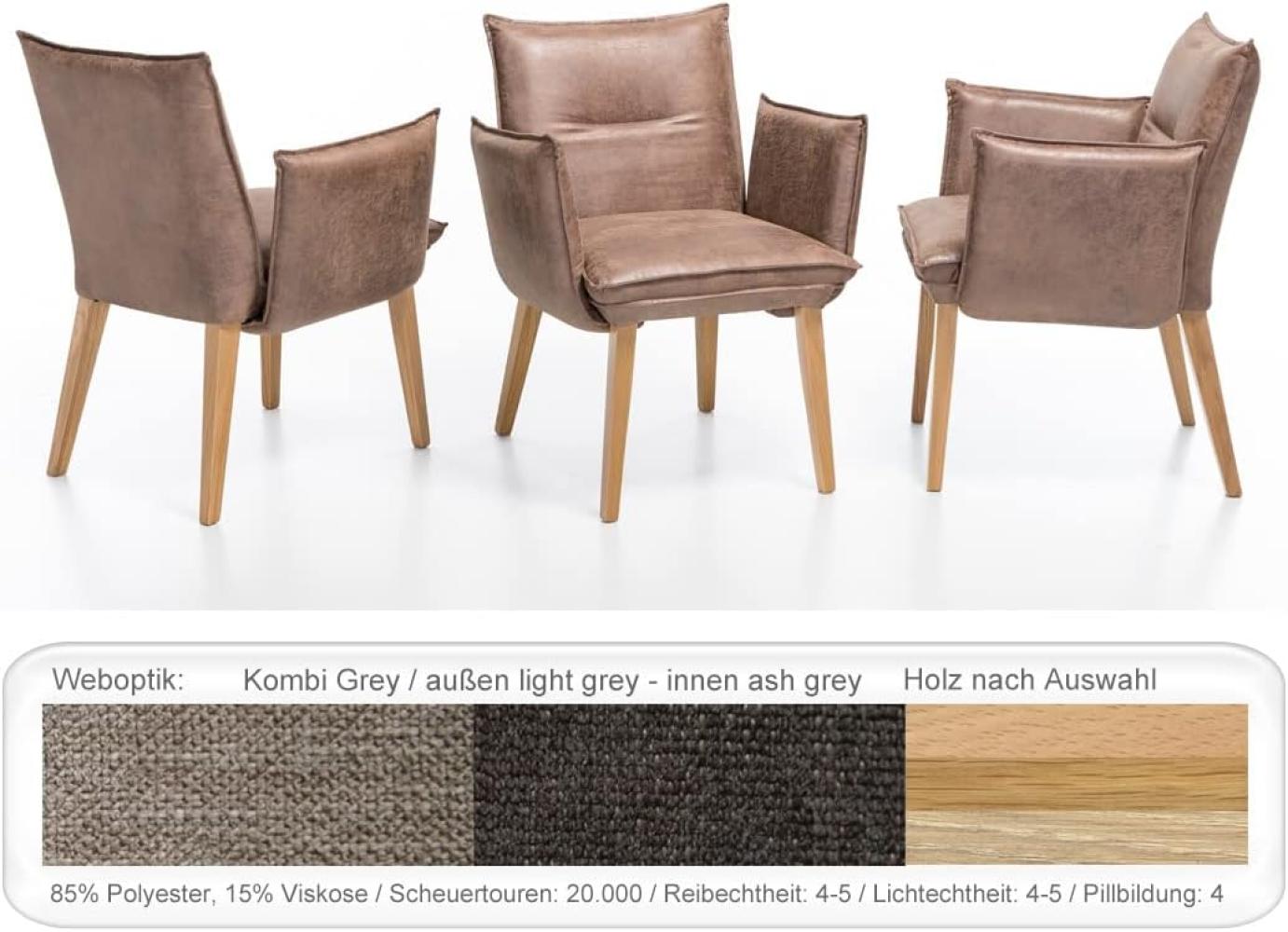 6x Sessel Gerit 2 Rücken mit Naht Polstersessel Esszimmer Massivholz Buche natur lackiert, Kombi Fleckless Grey Bild 1