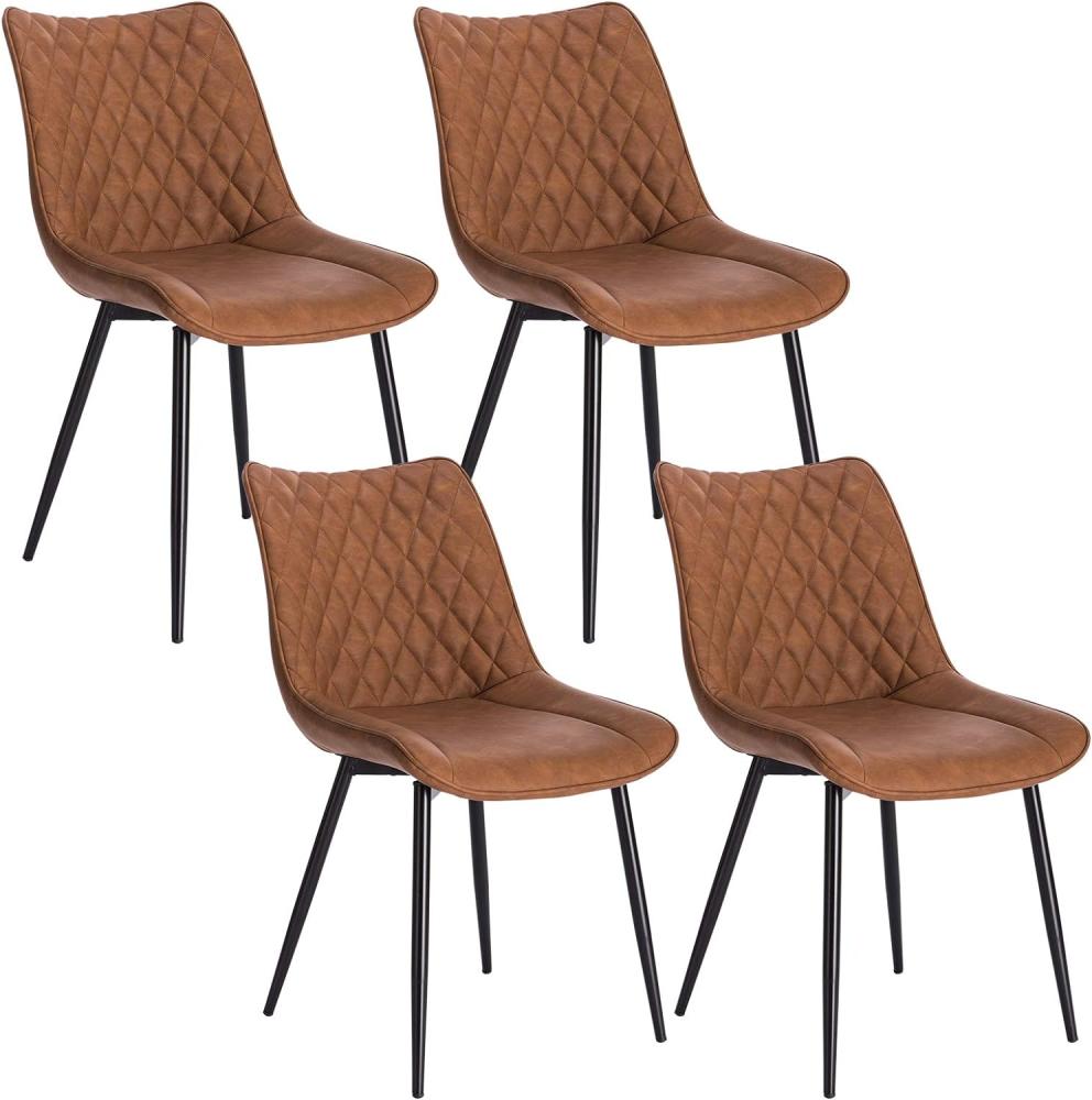 WOLTU 4 x Esszimmerstühle 4er Set Esszimmerstuhl Küchenstuhl Polsterstuhl Design Stuhl mit Rückenlehne, mit Sitzfläche aus Kunstleder, Gestell aus Metall, Antiklederoptik, Hellbraun, BH210hbr-4 Bild 1