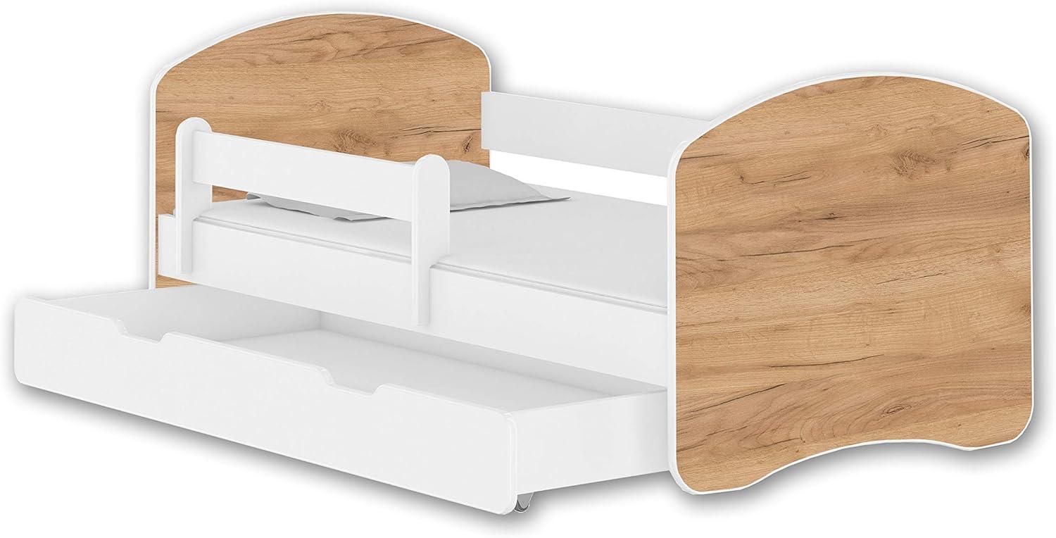 Jugendbett Kinderbett mit einer Schublade mit Rausfallschutz und Matratze Weiß ACMA II 140 160 180 (160x80 cm + Schublade, Weiß - Eiche Craft) Bild 1