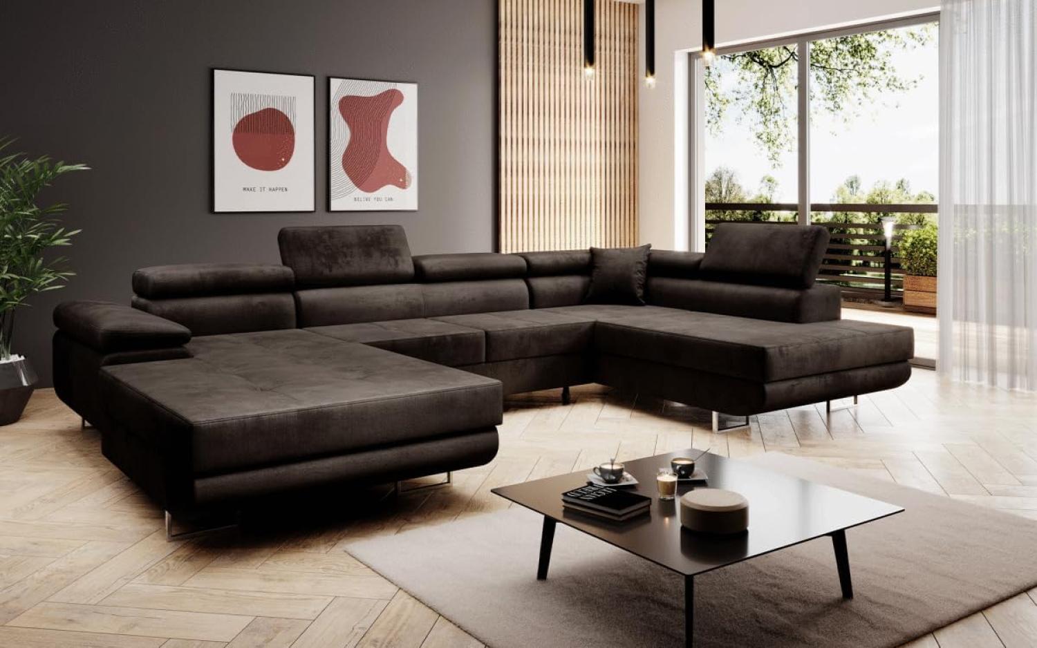 Designer Sofa Lago mit Schlaf und Klappfunktion (Samt) Grau Rechts Bild 1
