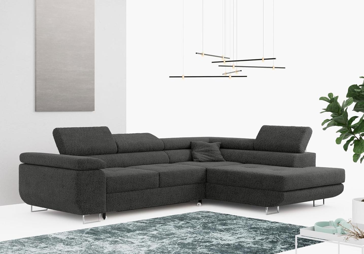 Ecksofa L-Form Couch mit Schlaffunktion und Verstellbare Kopfstützen - GUSTAW - Dunkelgrau Boucle - Rechts Bild 1