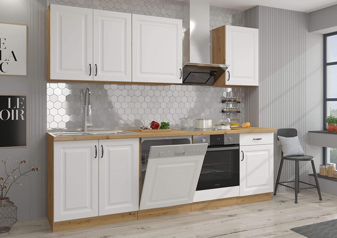 Küche Stilo Weiß + Eiche Artisan 250 cm Küchenzeile Küchenblock Einbauküche Bild 1