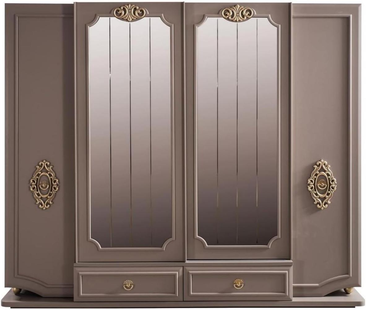 Casa Padrino Luxus Barock Schlafzimmerschrank Grau / Gold 267 x 73 x H. 223 cm - Edler Massivholz Kleiderschrank - Schlafzimmer Möbel im Barockstil - Luxus Qualität Bild 1