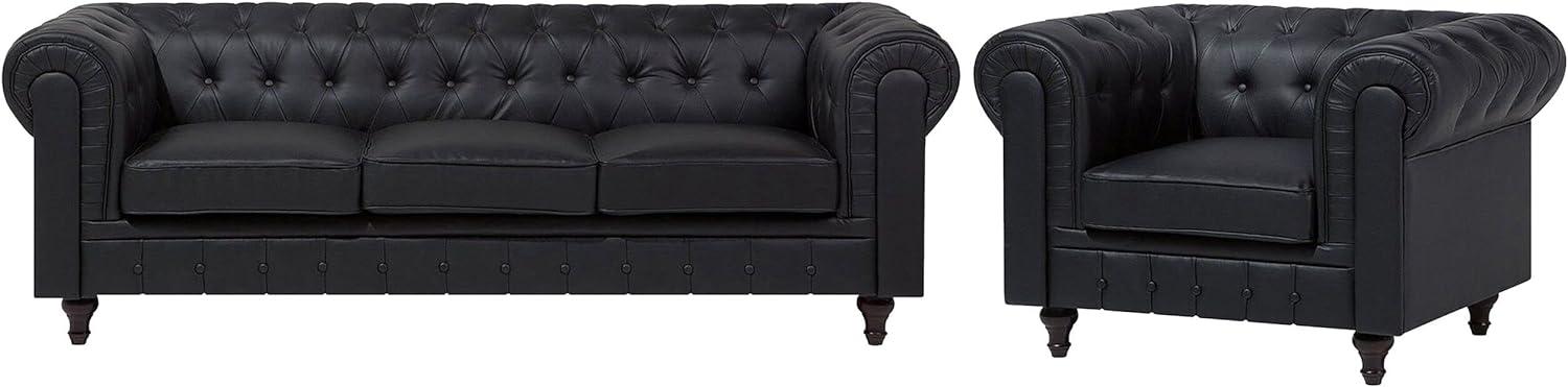 Sofa Set Kunstleder schwarz 4-Sitzer CHESTERFIELD groß Bild 1