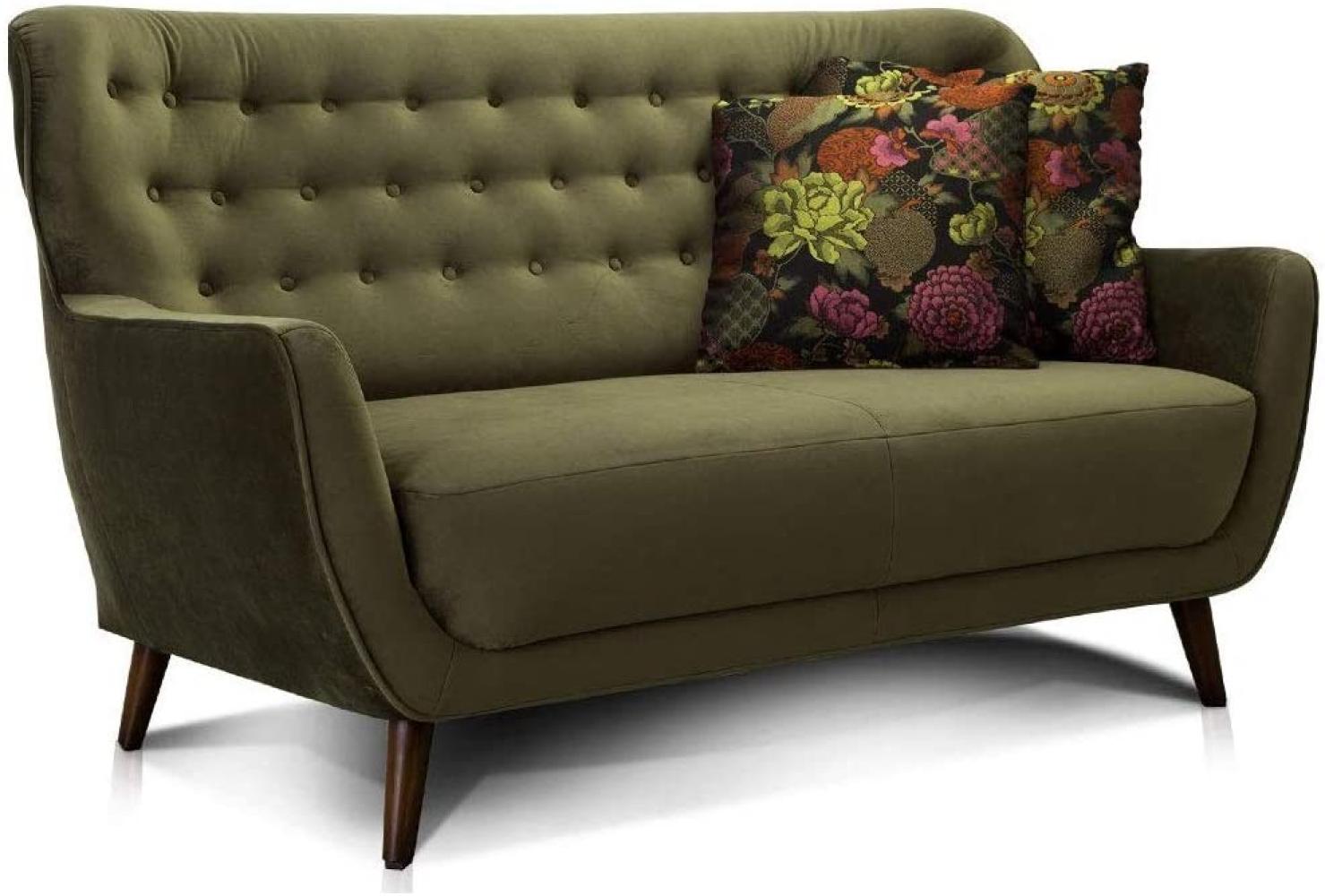 CAVADORE 2-Sitzer-Sofa Abby / Retro-Couch mit Samtbezug und Knopfheftung / 153 x 89 x 88 / Samtoptik, grün Bild 1