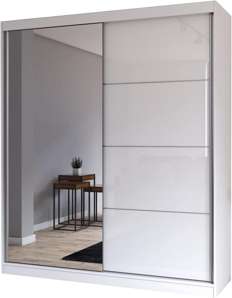 Schiebetürenschrank, eleganter Kleiderschrank Schrank Garderobe Spiegel Multi 35-180 cm, Schlafzimmer- Wohnzimmerschrank Schiebetüren Modern Design (Weiß/Weiß) Bild 1