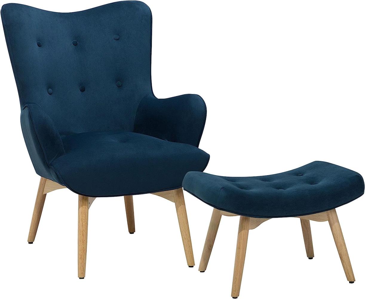 Sessel Samtstoff blau plus Hocker VEJLE Bild 1