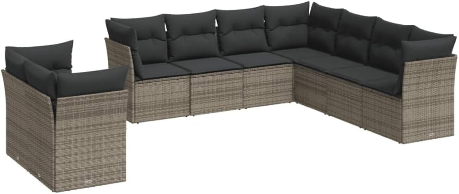 vidaXL 9-tlg. Garten-Sofagarnitur mit Kissen Grau Poly Rattan Bild 1