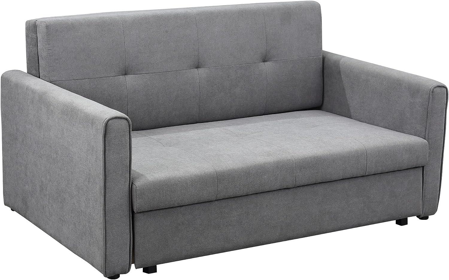 HOMCOM Schlafsofa 2-Sitzer Sofa mit Bettfunktion, Polstersofa mit Stauraum, Rückenkissen, Schlafcouch für Wohnzimmer, Polycotton, Holz, Grau, 152 x 101 x 81cm Bild 1