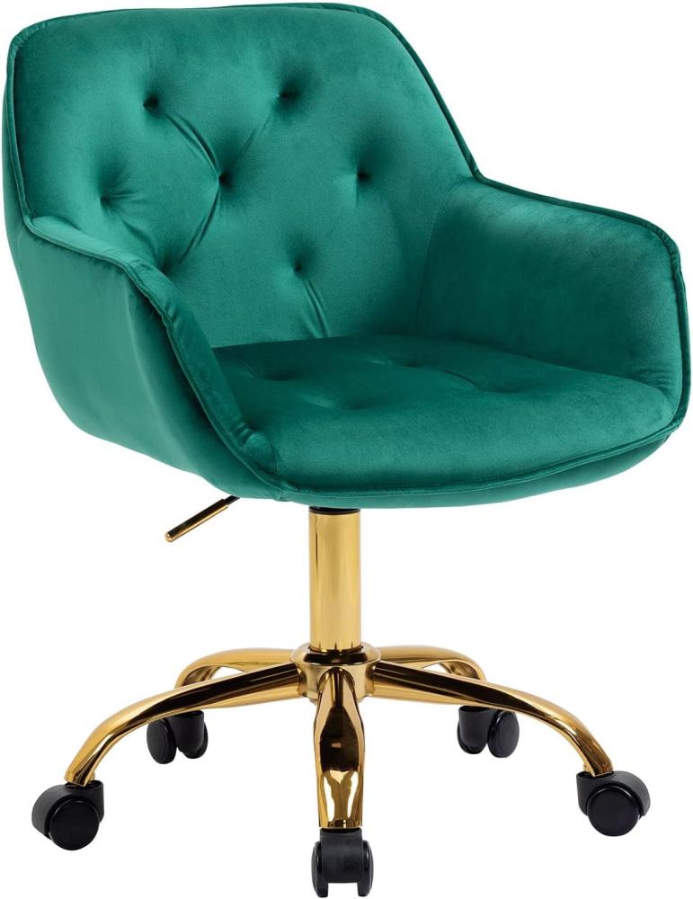 Bürostuhl für zu Hause, Samt Bürostuhl, Verstellbarer Sessel Niedlicher Schreibtischstuhl mit Rädern für Schlafzimmer, Schlafsaal und Eitelkeitsraum (Grün) Bild 1